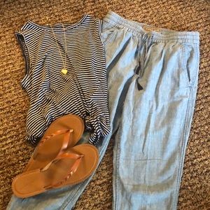 J Crew Point Sur Linen Chambray Crop Pant P0
